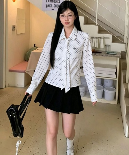 AsheKsha（アシクシャ）の「水玉ネクタイ付きウエストマーク長袖シャツ（シャツ/ブラウス・レディース・ホワイト・F）」の13枚目の写真