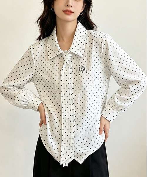 AsheKsha（アシクシャ）の「水玉ネクタイ付きウエストマーク長袖シャツ（シャツ/ブラウス・レディース・ホワイト・F）」の18枚目の写真