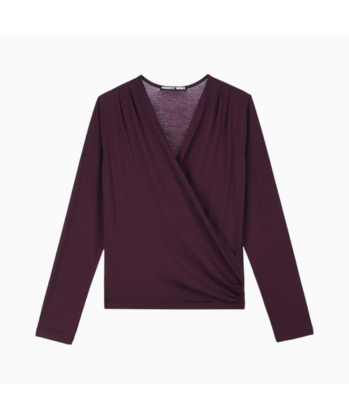 PROJECT WAVE(プロジェクトウェーブ)の「Deep V Lap T Shirts (5color)(Tシャツ/カットソー・レディース・Beige/ライトグレー/Wine/アイボリー/ブラック・FREE)」の5枚目の写真