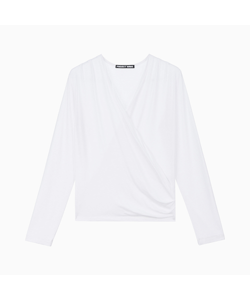 PROJECT WAVE(プロジェクトウェーブ)の「Deep V Lap T Shirts (5color)(Tシャツ/カットソー・レディース・Beige/ライトグレー/Wine/アイボリー/ブラック・FREE)」の1枚目の写真