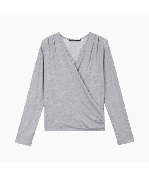 PROJECT WAVE(プロジェクトウェーブ)の「Deep V Lap T Shirts (5color)(Tシャツ/カットソー・レディース・Beige/ライトグレー/Wine/アイボリー/ブラック・FREE)」の3枚目の写真
