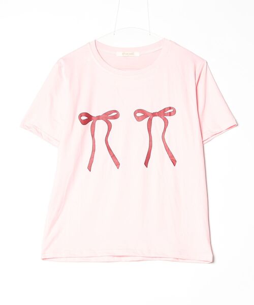 Dream garden（ドリームガーデン）の「韓国ファッション　ゆったり着られるフロントリボンプリント半袖Tシャツ（Tシャツ/カットソー・レディース・ピンク/ブルー/ホワイト・L/XL/2XL/3XL/S/M）」の3枚目の写真