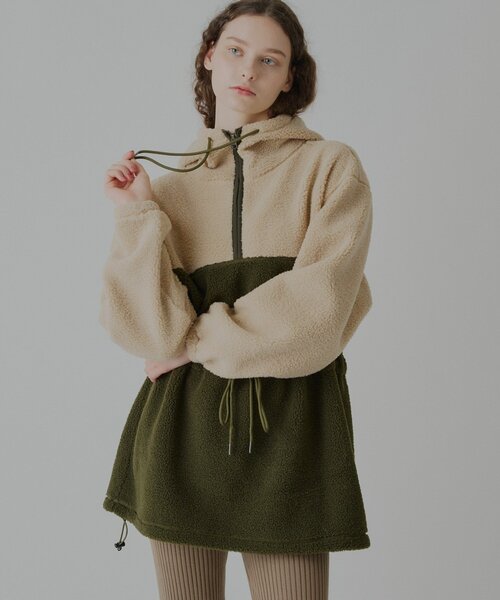 WHIMSIC(ウィムジック)の「【UNISEX】ボアフリースアノラックフーディー(パーカー・メンズ・オリーブ/ブラウン/ブラック・FREE)」の3枚目の写真