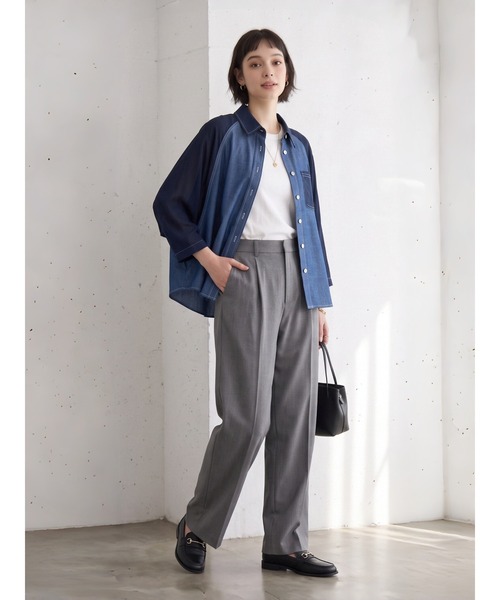 Sew loop（ソーループ）の「袖シフォン 異素材切替 配色ステッチ ラグランワイドスリーブシャツ（シャツ/ブラウス・レディース・ネイビー/ブラック・FREE）」の22枚目の写真