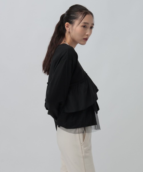 LEPSIM(レプシィム)の「長袖異素材フリルドッキング 1080847(Tシャツ/カットソー・レディース・グレー/チャコールグレー/ブラック・FREE)」の5枚目の写真