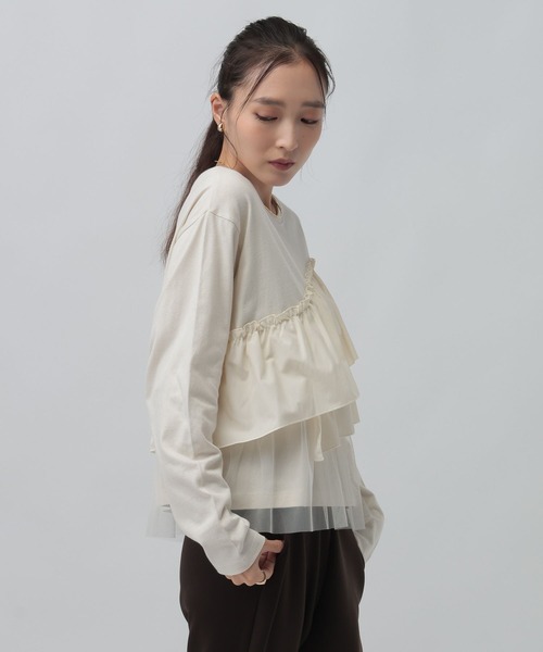 LEPSIM(レプシィム)の「長袖異素材フリルドッキング 1080847(Tシャツ/カットソー・レディース・グレー/チャコールグレー/ブラック・FREE)」の11枚目の写真