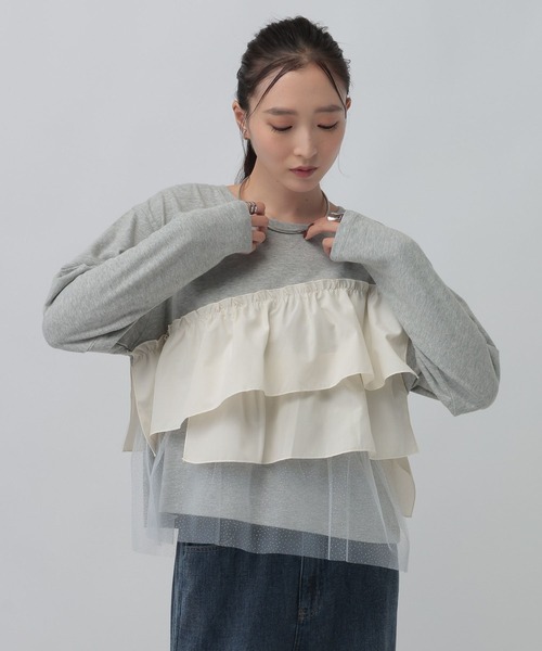 LEPSIM(レプシィム)の「長袖異素材フリルドッキング 1080847(Tシャツ/カットソー・レディース・グレー/チャコールグレー/ブラック・FREE)」の16枚目の写真