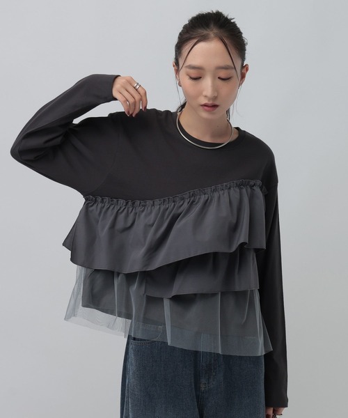 LEPSIM(レプシィム)の「長袖異素材フリルドッキング 1080847(Tシャツ/カットソー・レディース・グレー/チャコールグレー/ブラック・FREE)」の22枚目の写真