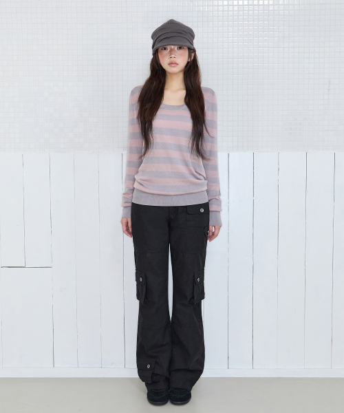 MIRECO（ミレコ）の「MELT STRIPE KNIT PINK GREY（ニット/セーター・レディース・その他・FREE）」の3枚目の写真