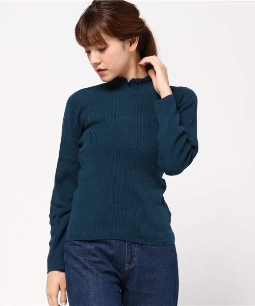 earth music&ecology（アースミュージックアンドエコロジー）の「【2016Autumn】フリルミニハイネックリブニットプルオーバー（ニット/セーター・レディース・レッド/ライトグレー/アイボリー/ブラック/ネイビー/ライトピンク/ライトベージュ/カーキ/ブルーグリーン/サックスブルー・M/S）」の8枚目の写真