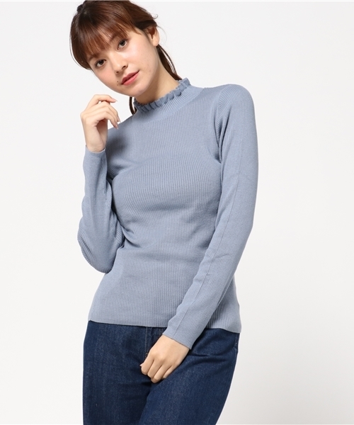 earth music&ecology（アースミュージックアンドエコロジー）の「【2016Autumn】フリルミニハイネックリブニットプルオーバー（ニット/セーター・レディース・レッド/ライトグレー/アイボリー/ブラック/ネイビー/ライトピンク/ライトベージュ/カーキ/ブルーグリーン/サックスブルー・M/S）」の7枚目の写真