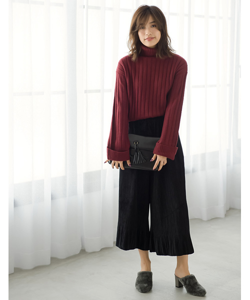 Re:EDIT（リエディ）の「[リエディ]ベロアプリーツフレアパンツ[リエディオリジナル]ボトムス/パンツ/ワイドパンツ・ガウチョパンツ（その他パンツ・レディース・ネイビー/ブラック/パープル/ブラウン/ピンク・LARGE/MEDIUM）」の13枚目の写真