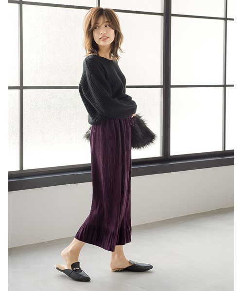 Re:EDIT（リエディ）の「[リエディ]ベロアプリーツフレアパンツ[リエディオリジナル]ボトムス/パンツ/ワイドパンツ・ガウチョパンツ（その他パンツ・レディース・ネイビー/ブラック/パープル/ブラウン/ピンク・LARGE/MEDIUM）」の16枚目の写真