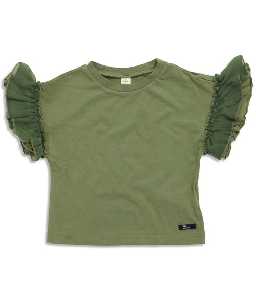 apres les cours（アプレレクール）の「袖フリルＴシャツ（Tシャツ/カットソー・キッズ・その他/カーキ/ブラック/オフホワイト/サーモンピンク・100/120/130/140/90/110/80）」の3枚目の写真