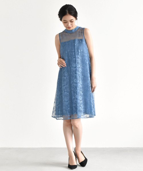 kaene(カエン)の「総レース Aラインワンピース(ドレス・レディース・ブラック/ピンク/ネイビー/スモークピンク/サックスブルー/ライトグレー・FREE)」の4枚目の写真