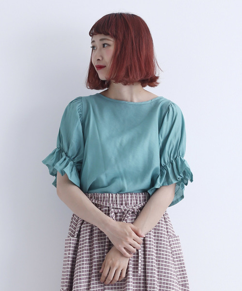 MERLOT(メルロー)の「レーヨンキャンディスリーブカットソー2750(シャツ/ブラウス・レディース・ホワイト/ブラック/ライトグリーン・FREE)」の1枚目の写真