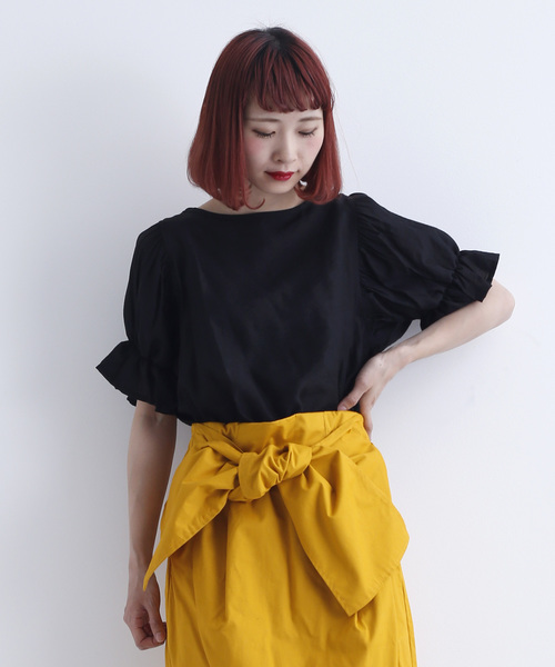 MERLOT(メルロー)の「レーヨンキャンディスリーブカットソー2750(シャツ/ブラウス・レディース・ホワイト/ブラック/ライトグリーン・FREE)」の3枚目の写真