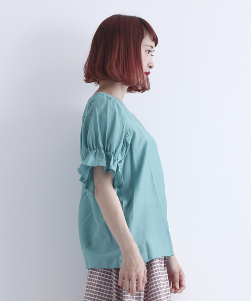 MERLOT(メルロー)の「レーヨンキャンディスリーブカットソー2750(シャツ/ブラウス・レディース・ホワイト/ブラック/ライトグリーン・FREE)」の11枚目の写真