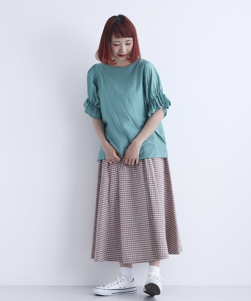 MERLOT(メルロー)の「レーヨンキャンディスリーブカットソー2750(シャツ/ブラウス・レディース・ホワイト/ブラック/ライトグリーン・FREE)」の8枚目の写真