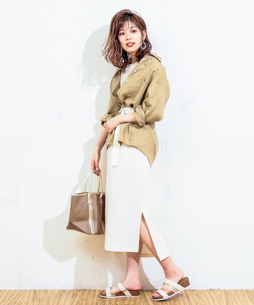 natural couture（ナチュラルクチュール）の「Dカンベルト付きワッフルTワンピ（ワンピース・レディース・ブラック/パープル/アイボリー/キャメル/ブラウン・FREE）」の8枚目の写真