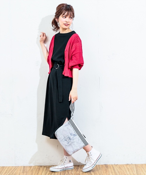 natural couture（ナチュラルクチュール）の「Dカンベルト付きワッフルTワンピ（ワンピース・レディース・ブラック/パープル/アイボリー/キャメル/ブラウン・FREE）」の12枚目の写真