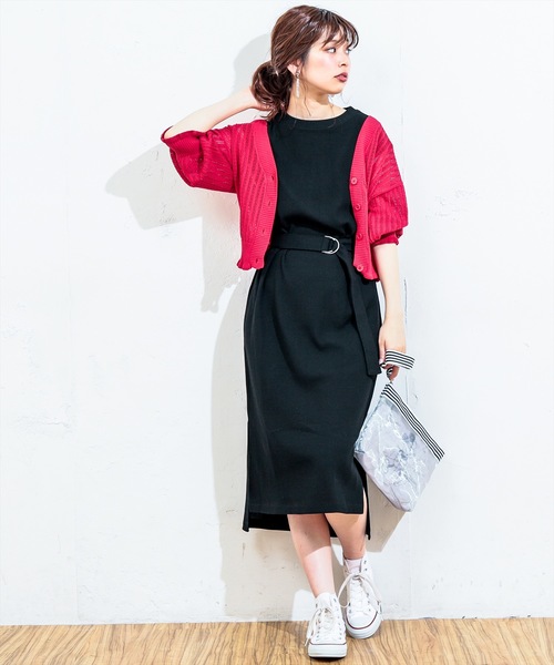 natural couture（ナチュラルクチュール）の「Dカンベルト付きワッフルTワンピ（ワンピース・レディース・ブラック/パープル/アイボリー/キャメル/ブラウン・FREE）」の13枚目の写真