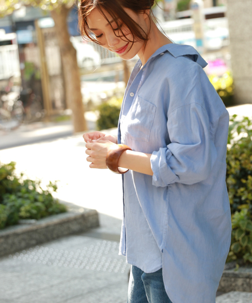 BAYFLOW(ベイフロー)の「リネンシャツ(シャツ/ブラウス)」|ブルー