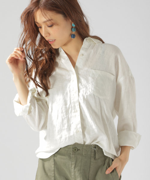 BAYFLOW(ベイフロー)の「リネンシャツ(シャツ/ブラウス・レディース・ホワイト/カーキ/ブルー/ネイビー/イエロー・SMALL/MEDIUM)」の12枚目の写真