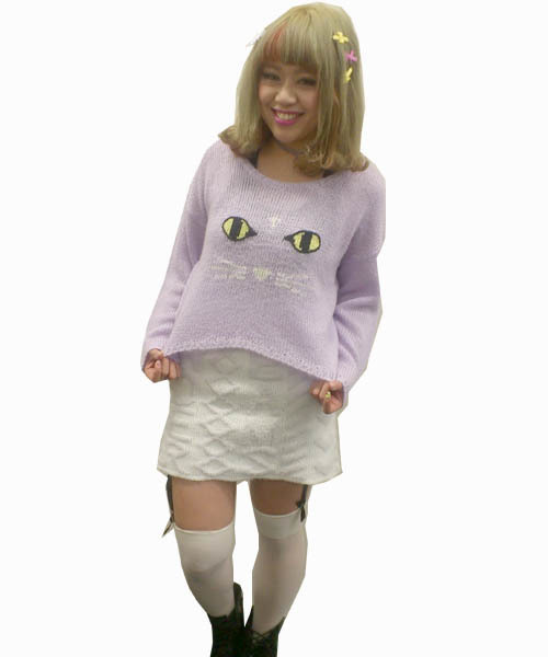 L.D.S.(エルディーエス)の「ネコS丈KNIT(ニット/セーター・レディース・ホワイト系/パープル系/ブラック系・FREE)」の3枚目の写真