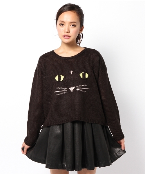 L.D.S.(エルディーエス)の「ネコS丈KNIT(ニット/セーター・レディース・ホワイト系/パープル系/ブラック系・FREE)」の2枚目の写真