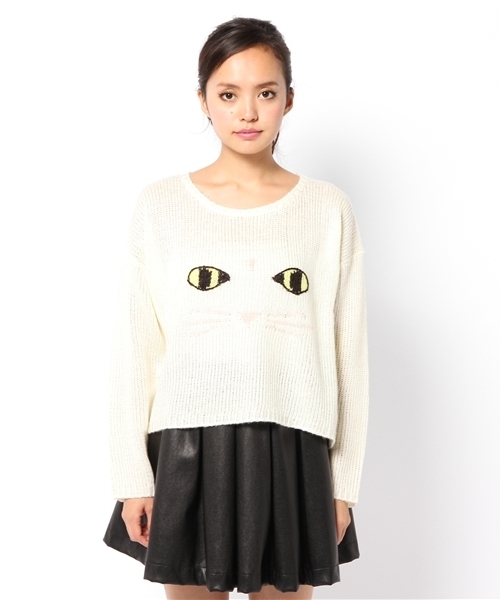 L.D.S.(エルディーエス)の「ネコS丈KNIT(ニット/セーター・レディース・ホワイト系/パープル系/ブラック系・FREE)」の4枚目の写真