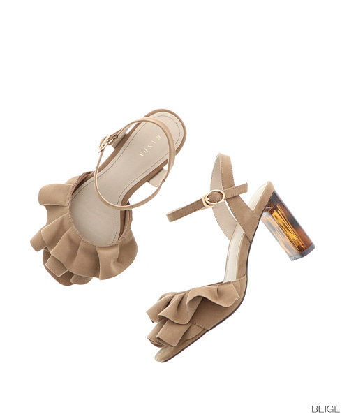 RANDA（ランダ）の「ラッフルデザインべっ甲ヒールサンダル（サンダル・レディース・ブラック/ベージュ/イエロー・LL/M/L/S）」の3枚目の写真