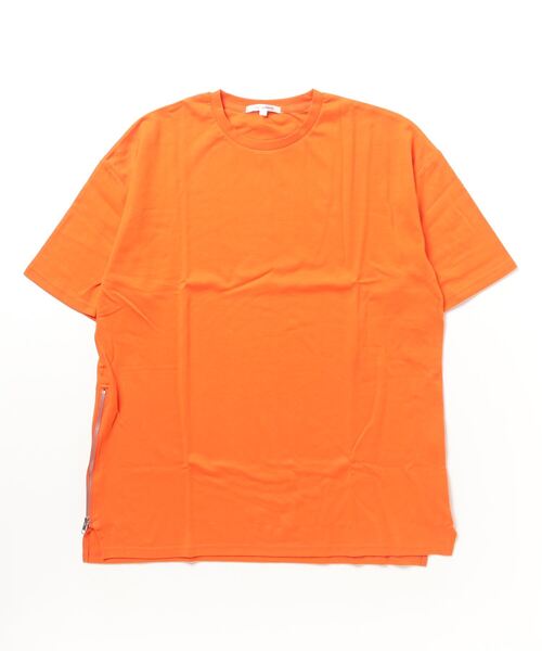 STYLEBLOCK(スタイルブロック)の「サイドジップコットンポンチビッグシルエットTシャツ(Tシャツ/カットソー・メンズ・オレンジ/オフホワイト/ダークグリーン/ベージュ/ブラック/ピンク・L/M)」の1枚目の写真