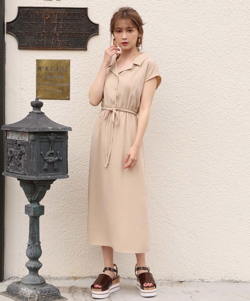 one after another NICE CLAUP(ワンアフターアナザーナイスクラップ)の「【ZOZO限定】フレンチスリーブ開襟ワンピース(ワンピース・レディース・ブラック系その他/ベージュ/イエロー系その他/ピンク系その他/ストライプ/ベージュ系その他・FREE)」の3枚目の写真