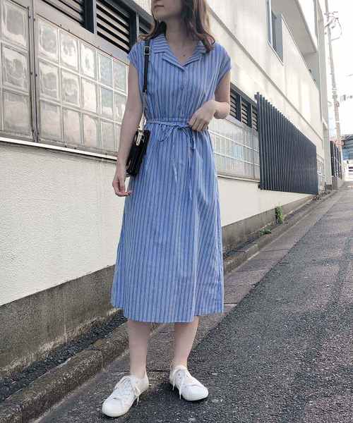 one after another NICE CLAUP(ワンアフターアナザーナイスクラップ)の「【ZOZO限定】フレンチスリーブ開襟ワンピース(ワンピース・レディース・ブラック系その他/ベージュ/イエロー系その他/ピンク系その他/ストライプ/ベージュ系その他・FREE)」の13枚目の写真