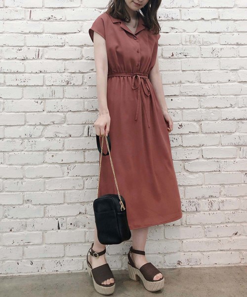 one after another NICE CLAUP(ワンアフターアナザーナイスクラップ)の「【ZOZO限定】フレンチスリーブ開襟ワンピース(ワンピース・レディース・ブラック系その他/ベージュ/イエロー系その他/ピンク系その他/ストライプ/ベージュ系その他・FREE)」の7枚目の写真