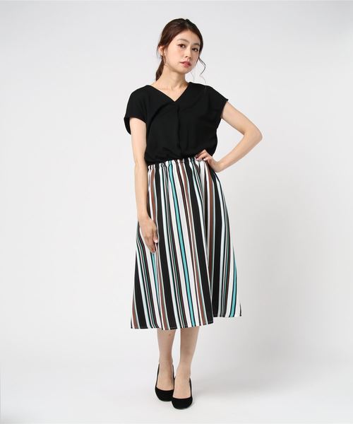 12Twelve Agenda(トゥエルブ アジェンダ)の「カット×麻調合繊ストライプワンピース(ワンピース・レディース・イエロー/グリーン・M)」の1枚目の写真