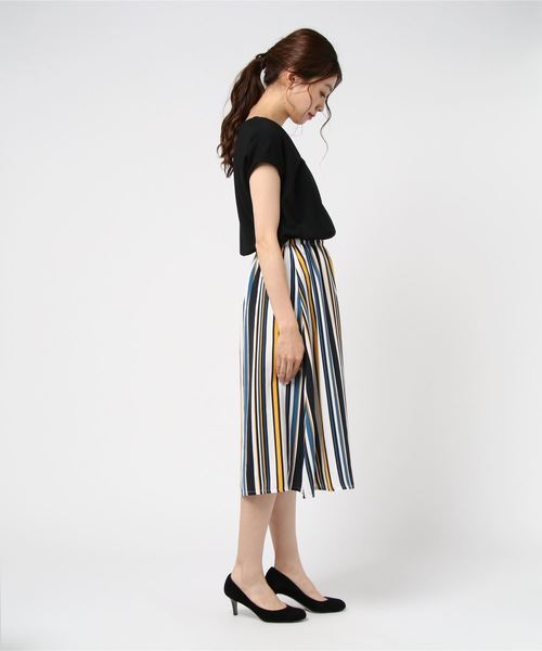 12Twelve Agenda(トゥエルブ アジェンダ)の「カット×麻調合繊ストライプワンピース(ワンピース・レディース・イエロー/グリーン・M)」の9枚目の写真
