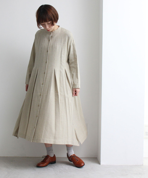 セール のファッション コットン ウール リネン Yuni ユニ ワンピース 千鳥シャツワンピース ワンピース