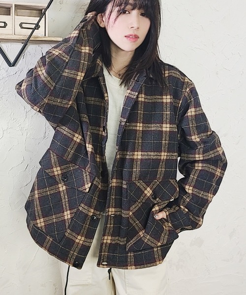 WESTSEA(ウエストシー)の「A-2タイプビッグシルエットブルゾン ショートコート(ブルゾン・メンズ・チェック/ブラウン/チャコール/ブラック/ベージュ・XL/M/L)」の3枚目の写真