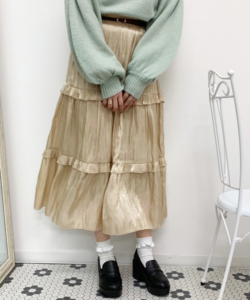 apres jour（アプレジュール）の「キラキラクロスフリルスカート【ZOZOTOWN限定アイテム】（スカート・レディース・ベージュ/ライトグレー/アイボリー・フリー）」の4枚目の写真