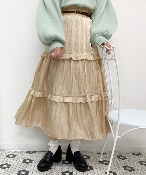 apres jour（アプレジュール）の「キラキラクロスフリルスカート【ZOZOTOWN限定アイテム】（スカート・レディース・ベージュ/ライトグレー/アイボリー・フリー）」の6枚目の写真