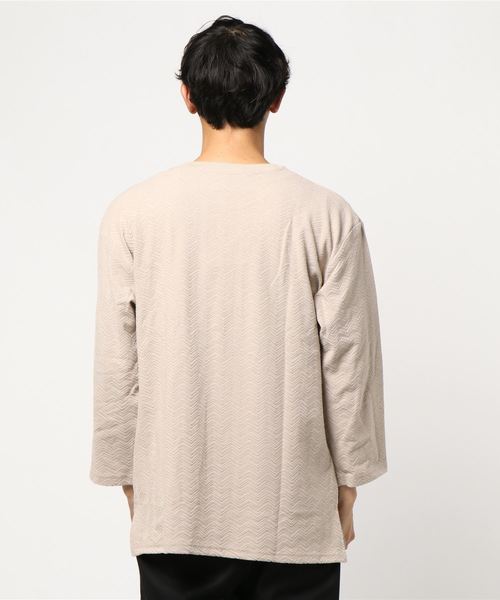 TRAP/U （トラップユー）の「【TRAP/U】ヘリンボーンジャガード ビッグカットソー（Tシャツ/カットソー・メンズ・モカ/ライトピンク/ホワイト/ベージュ・LARGE/MEDIUM）」の6枚目の写真