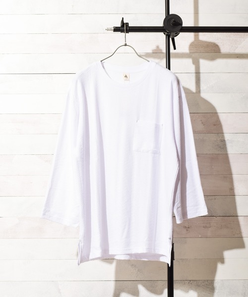 TRAP/U （トラップユー）の「【TRAP/U】ヘリンボーンジャガード ビッグカットソー（Tシャツ/カットソー・メンズ・モカ/ライトピンク/ホワイト/ベージュ・LARGE/MEDIUM）」の2枚目の写真