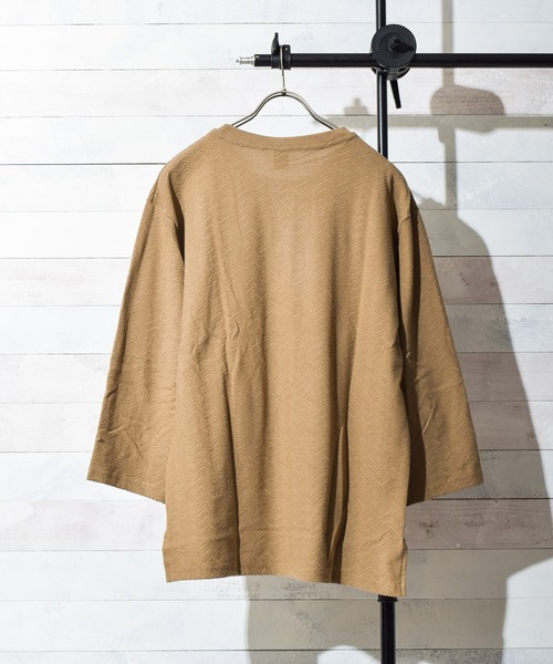 TRAP/U （トラップユー）の「【TRAP/U】ヘリンボーンジャガード ビッグカットソー（Tシャツ/カットソー・メンズ・モカ/ライトピンク/ホワイト/ベージュ・LARGE/MEDIUM）」の17枚目の写真