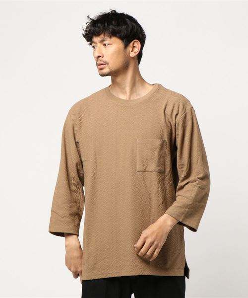 TRAP/U （トラップユー）の「【TRAP/U】ヘリンボーンジャガード ビッグカットソー（Tシャツ/カットソー・メンズ・モカ/ライトピンク/ホワイト/ベージュ・LARGE/MEDIUM）」の20枚目の写真
