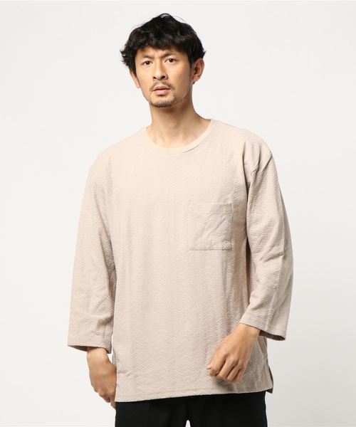 TRAP/U （トラップユー）の「【TRAP/U】ヘリンボーンジャガード ビッグカットソー（Tシャツ/カットソー・メンズ・モカ/ライトピンク/ホワイト/ベージュ・LARGE/MEDIUM）」の8枚目の写真