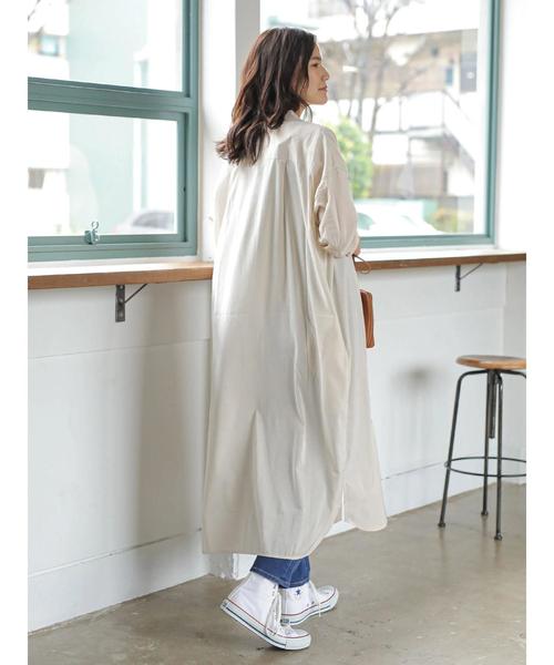 AMERICAN HOLIC（アメリカンホリック）の「Wポケット開襟シャツワンピース（ワンピース・レディース・チャコールグレー/ライトベージュ/ストライプ/ドット/モカ・M/L）」の11枚目の写真