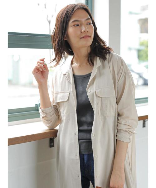 AMERICAN HOLIC（アメリカンホリック）の「Wポケット開襟シャツワンピース（ワンピース・レディース・チャコールグレー/ライトベージュ/ストライプ/ドット/モカ・M/L）」の15枚目の写真