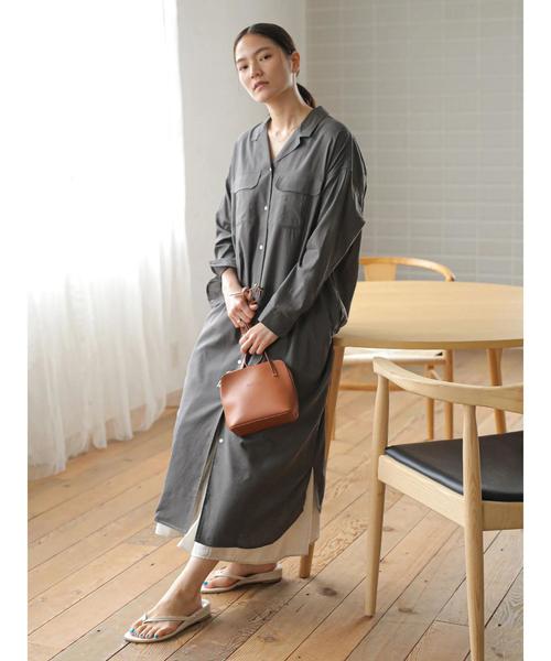 AMERICAN HOLIC（アメリカンホリック）の「Wポケット開襟シャツワンピース（ワンピース・レディース・チャコールグレー/ライトベージュ/ストライプ/ドット/モカ・M/L）」の20枚目の写真